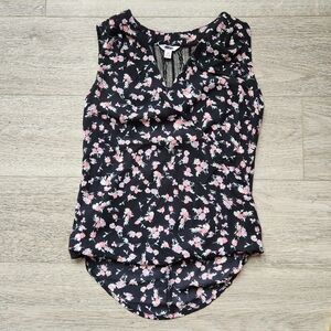 Candies Black Pink Floral Lace Top Womens Xs Sleeveless Faux Wrap High Low